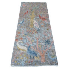 2'6 "x5'9" Dolphin Gray Hand geknüpft Peshawar Birds Paradise Läufer Orientteppich