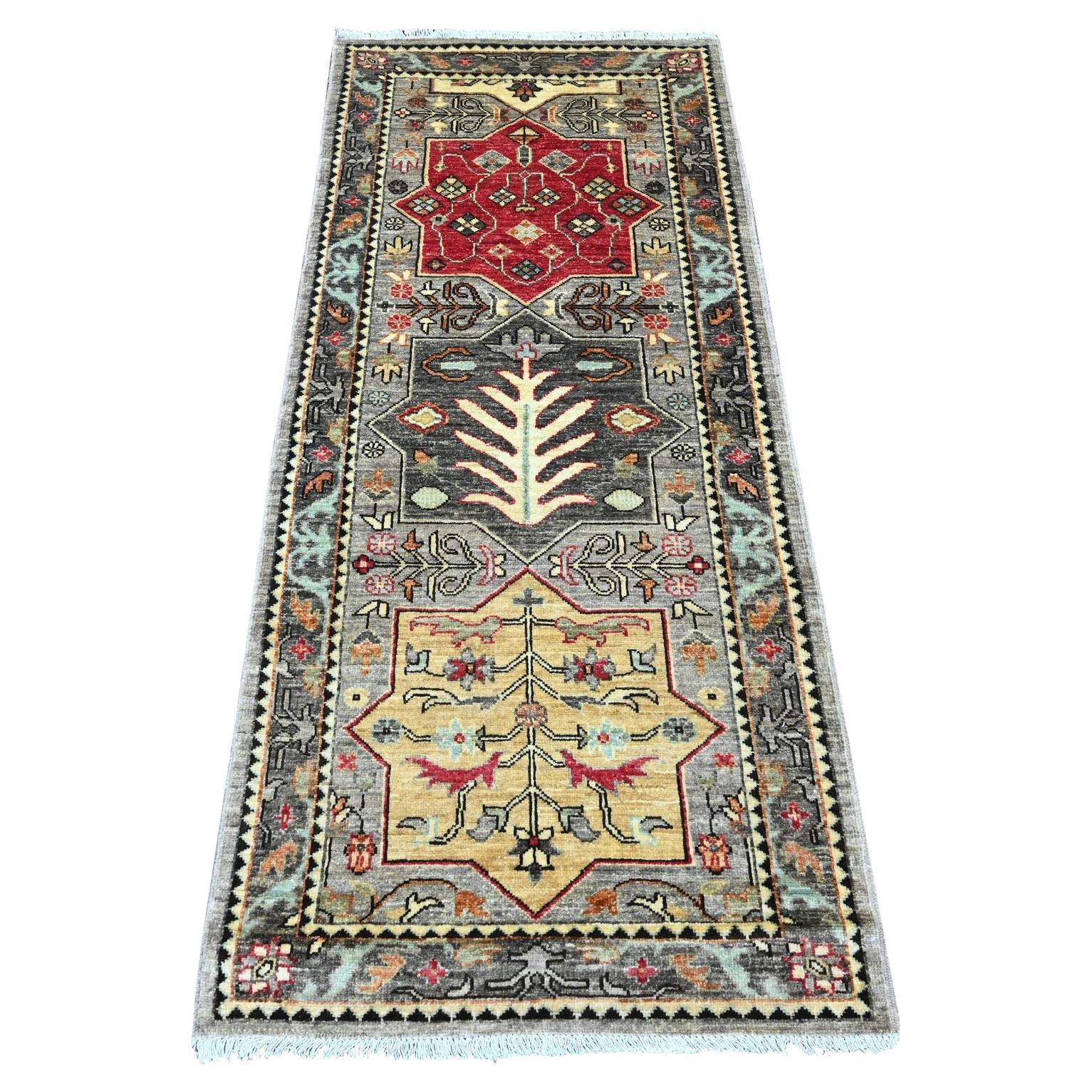 2'6 "x5'9" Grau Peshawar Kaukasisch Akstafa Design Handgeknüpft Wolle Läufer Teppich