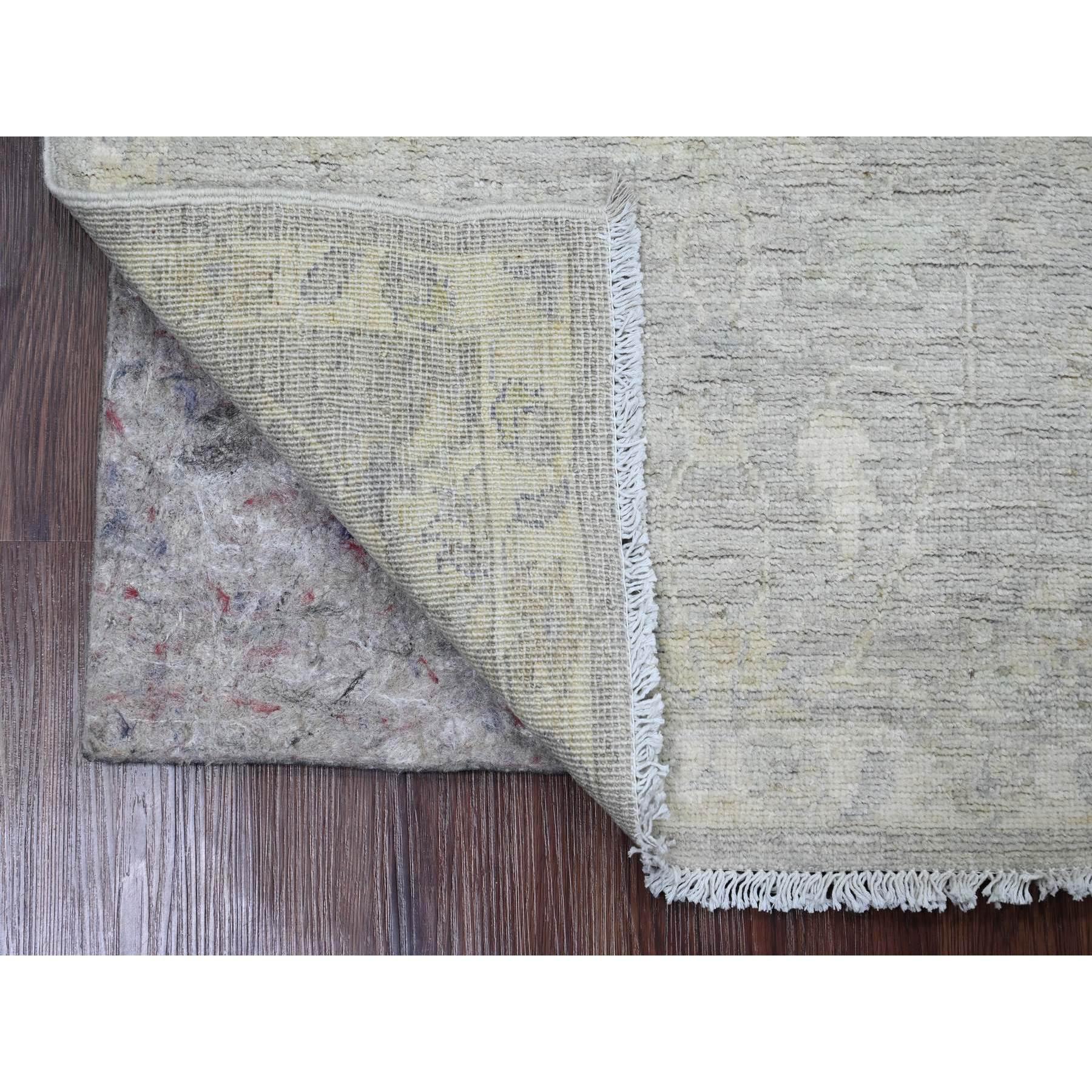 Cloud Gray, Washed Out Peshawar with Faded Out Leaf Design, Natural Dyes, 100% Wool, Hand Knotted, Short Runner, Oriental Rug
Primary materials: Wool
Latex: No Pile 
height: 0.25 Inches
Style: Transitional
Primary color: Grey
Secondary colors: Blue,