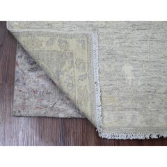 2'6"x5'9" Gray Washed Out Peshawar Leaf Design Hand Knotted Pure Wool Runner Rug