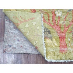 2'6"x5'9" Green Peshawar Birds of Paradise Design Hand Knotted Wool Runner Rug