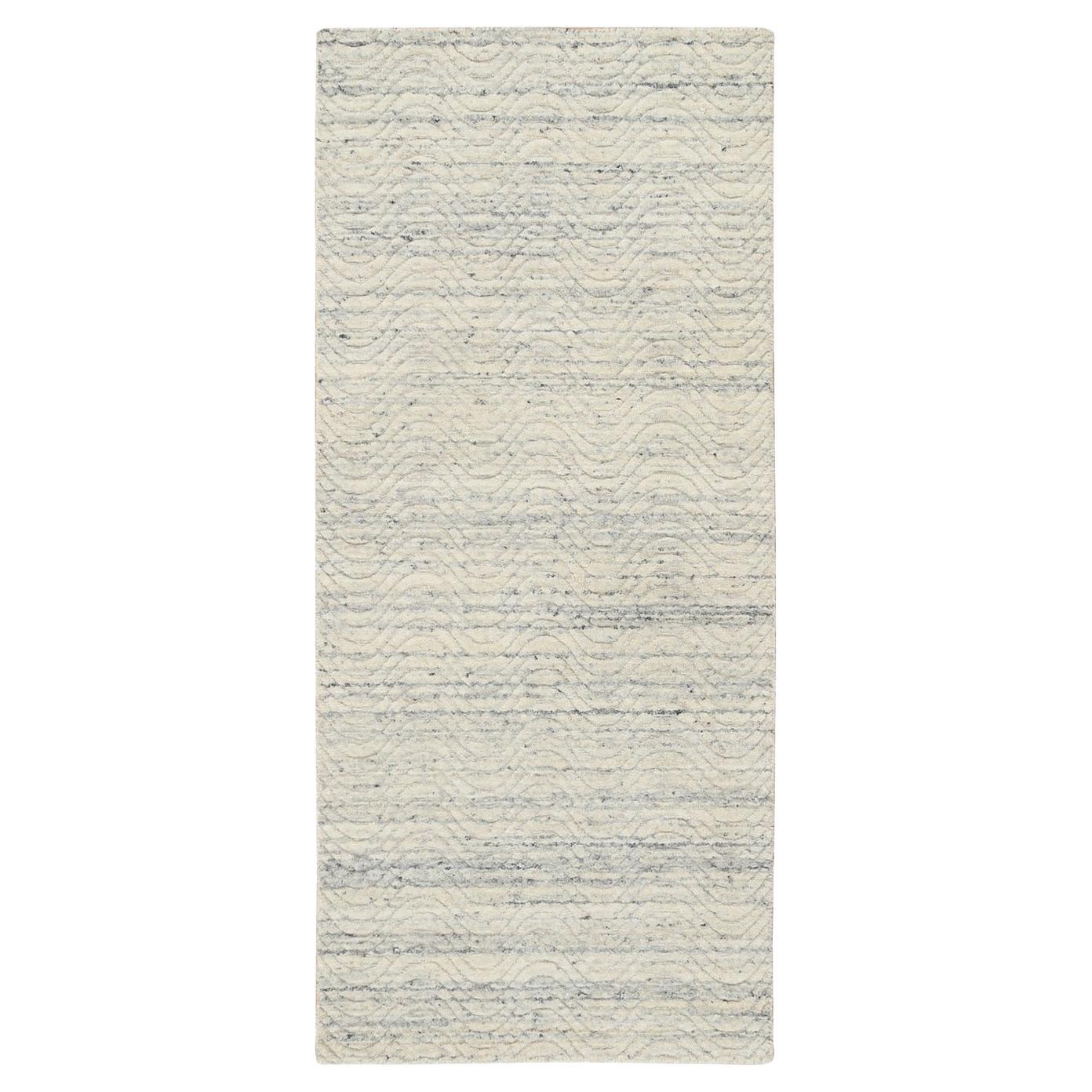 2'6"x6' Beige, Hand Loomed Variegated Textured Modern Design, Wool, Runner Rug