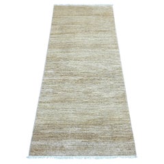 2'6"x6' Beige Plain Solid Pattern Hand Knotted Ghazni Wool Runner Oriental Rug