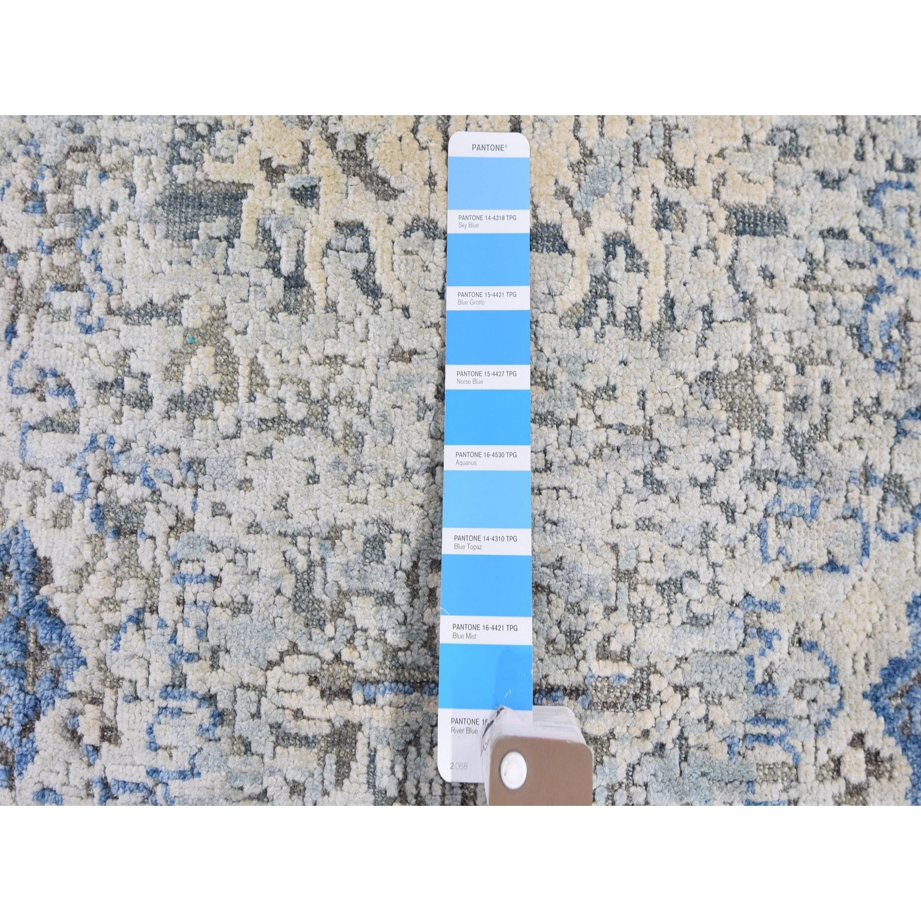 Indiano Tappeto Oushak Blu Distressed in pura seta con lana testurizzata, 2'6 