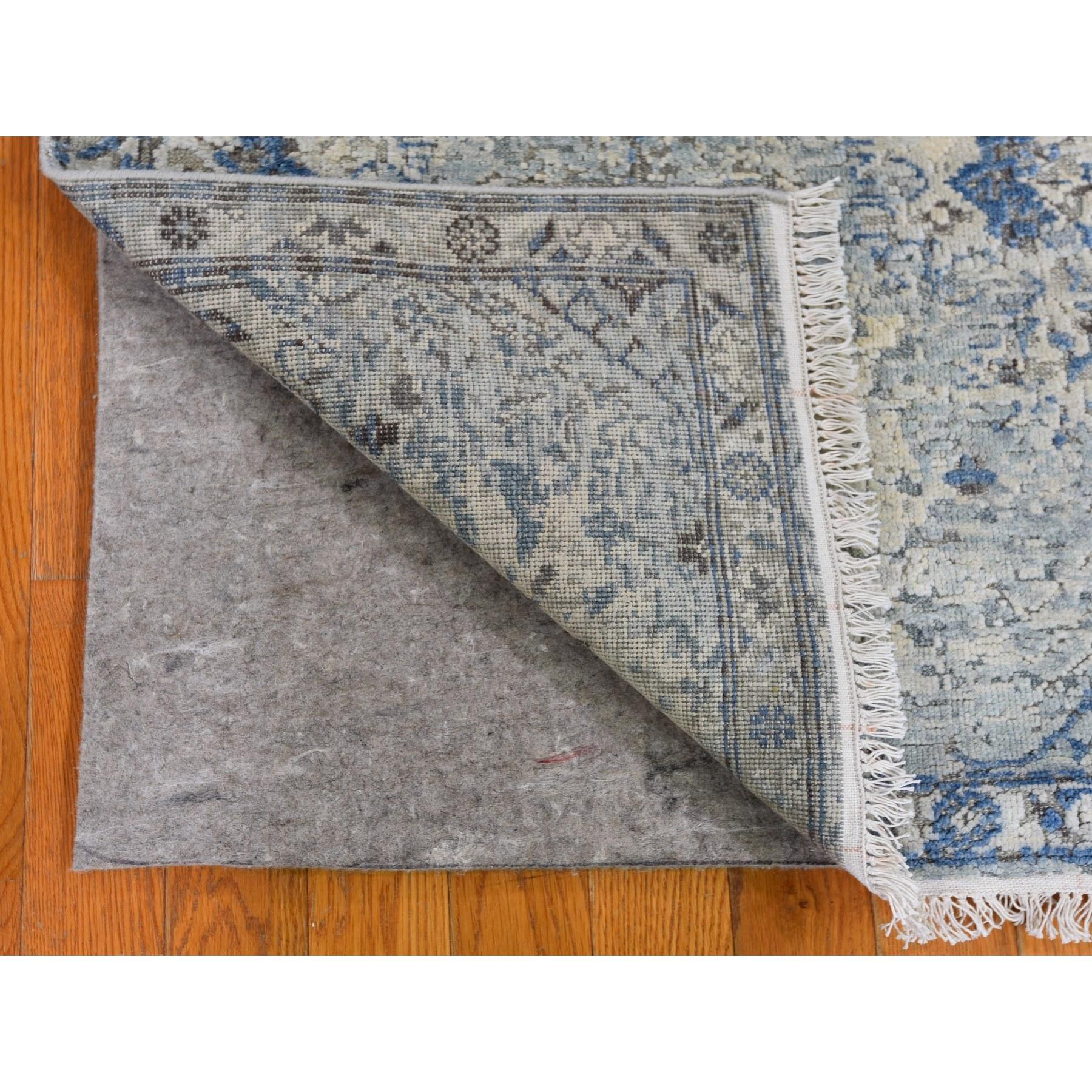 Annodato a mano Tappeto Oushak Blu Distressed in pura seta con lana testurizzata, 2'6 