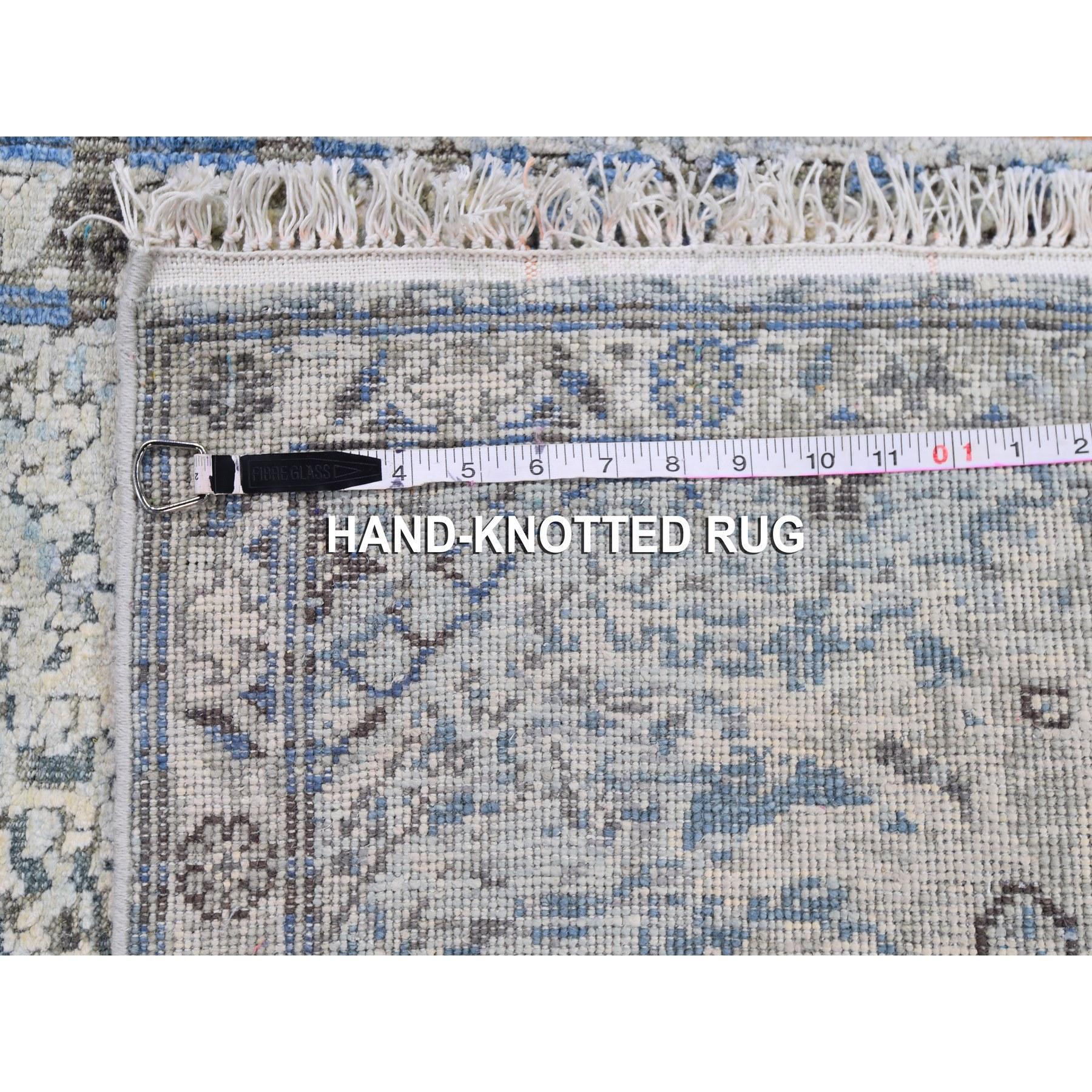 Seta Tappeto Oushak Blu Distressed in pura seta con lana testurizzata, 2'6 