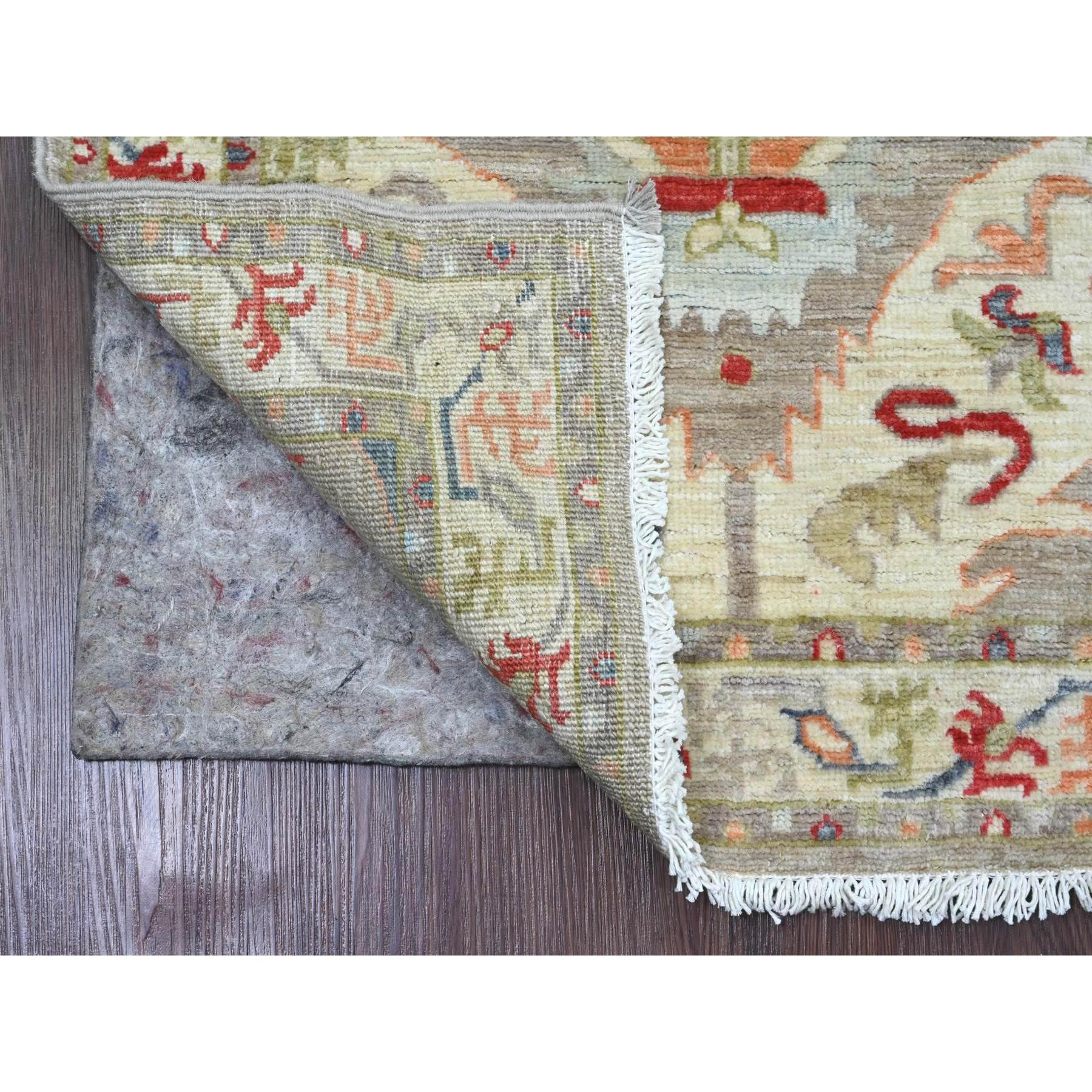 Dark Vanilla Brown and Green, Aryana Collection, Heriz with Dragon Design, Vegetable Dyes, High Mountain Wool, Hand Knotted, Runner, Oriental Rug
Primary materials: Wool
Latex: No Pile 
height: 0.25 Inches
Style: Transitional
Primary color:
