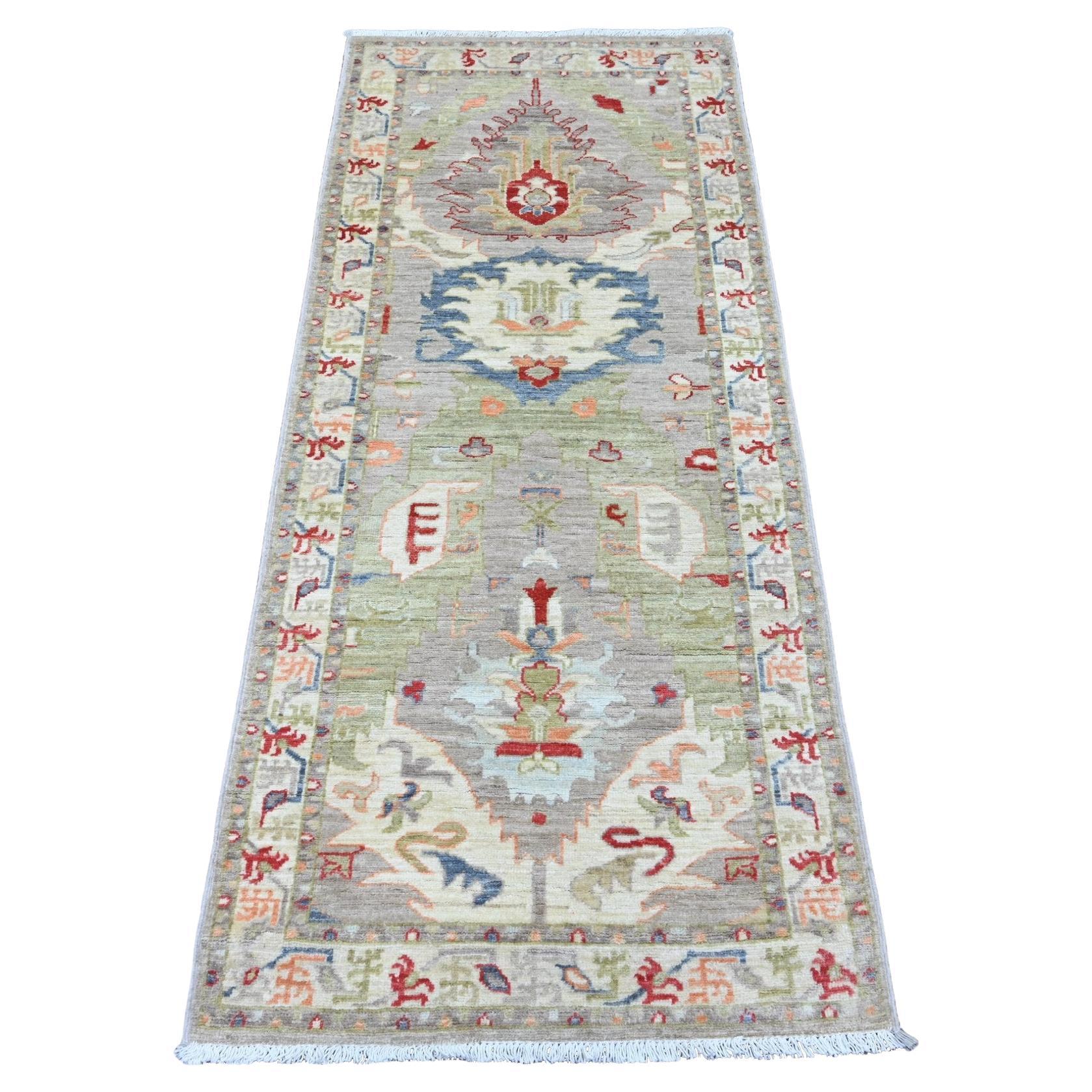 2'6"x6' Brown Heriz with Dragon Design Hand Knotted Wool Runner Oriental Rug