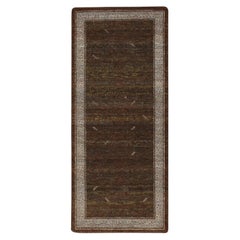 Alfombra de pasillo de lana anudada a mano, de 2'6" x 6', de color marrón, con diseño integral de inspiración khotana
