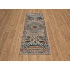 2'6"x6' Brown Mamluk Design with Medallion Hand Knotted Wool & Silk Runner Rug