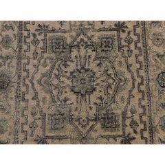 2'6"x6' Burlywood Brown, Wool and Silk, Hand Knotted, Heriz Design, Runner Rug