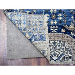 2'6"x6' Denim Blue Mamluk Design Dense Weave Soft Wool Hand Knotted Runner Rug