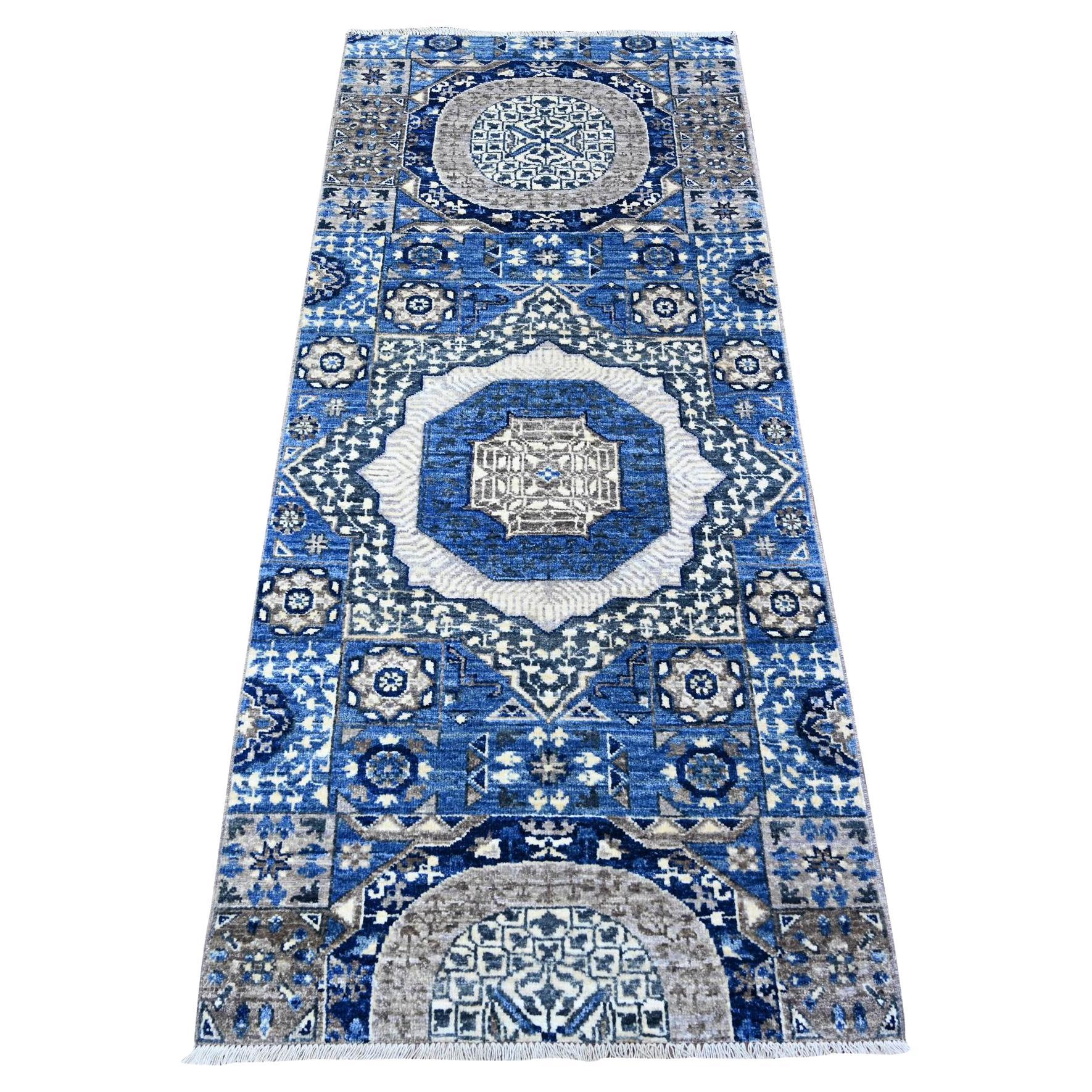 2
6 "x6
 Denim Blue Mamluk Design Dense Weave Soft Wool Hand Knotsted Runner Rugs (tapis de course en laine douce)