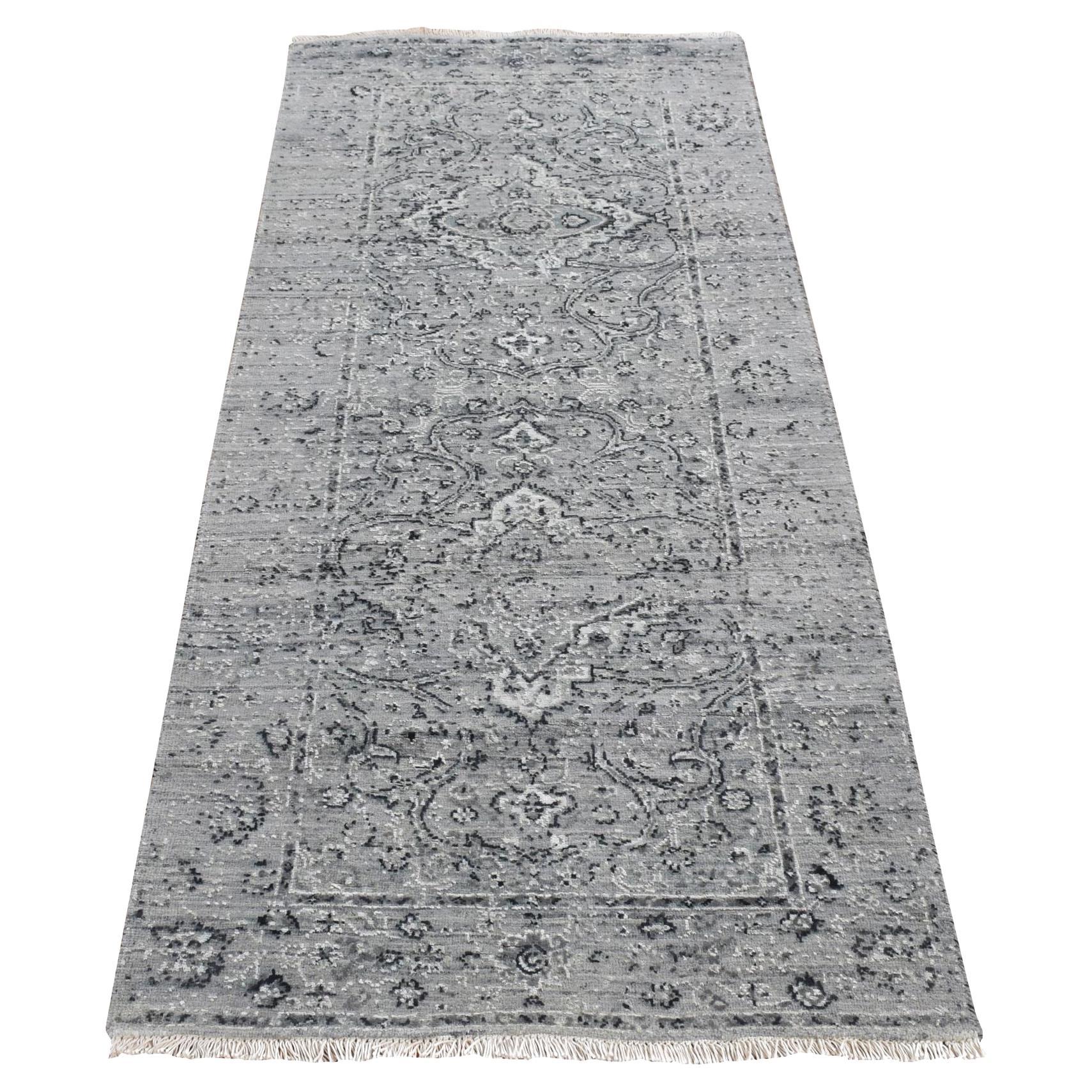 2
6 "x6
 Grau, gebrochene und gelöschte Wolle Persisches Design, Handgeknüpfter Läufer Teppich