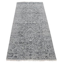 2
6 "x6
 Grau, gebrochene und gelöschte Wolle Persisches Design, Handgeknüpfter Läufer Teppich