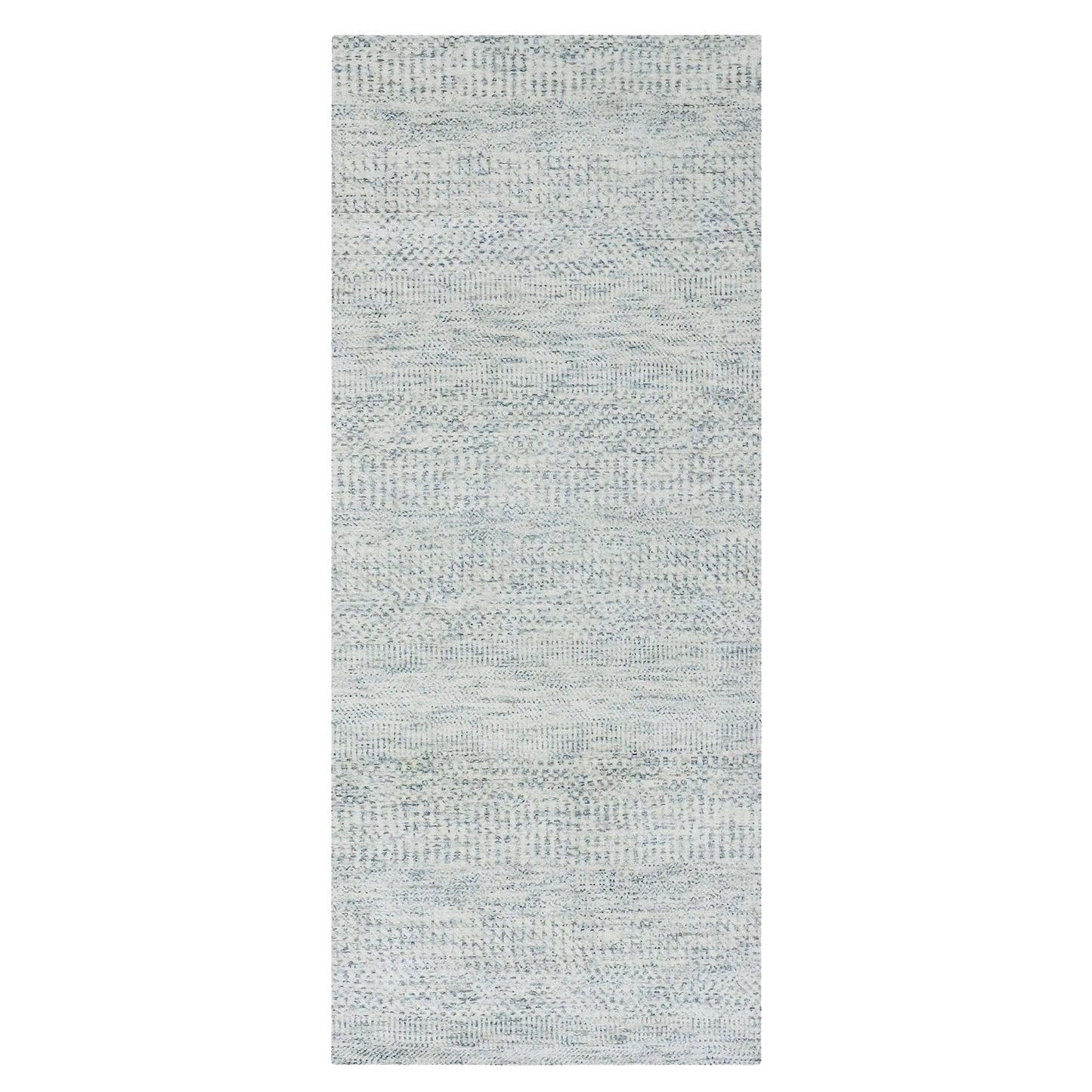 2'6"x6' Gray Hand Knotted Grass Design Modern Undyed Wool Runner Oriental Rug
