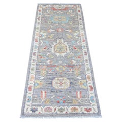 Tappeto Runner in lana annodato a mano 2'6 "x6' grigio Peshawar con disegno Heriz All Over