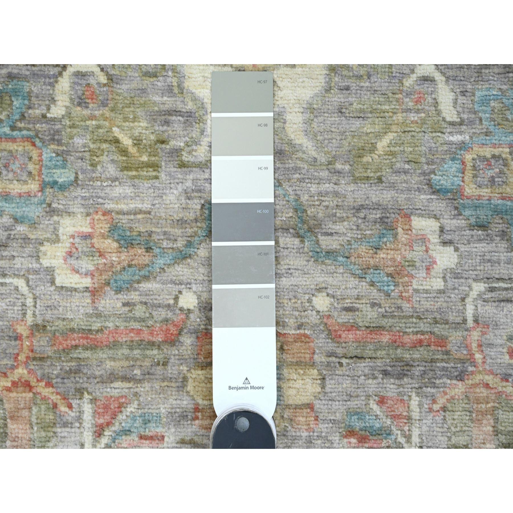 Alfombra oriental de pasillo de lana pura Peshawar gris con diseño Heriz por toda la superficie Oushak en venta