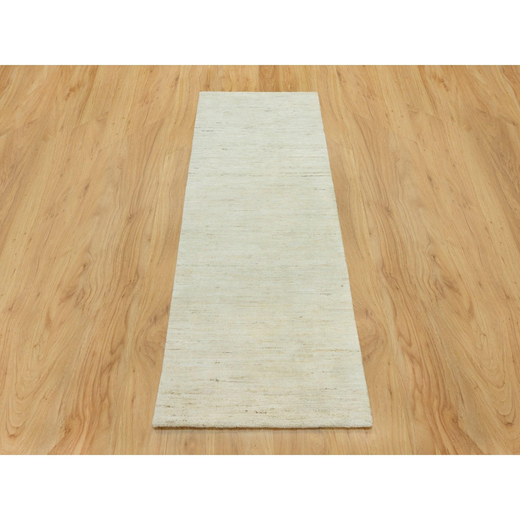 Historical White, Hand Knotted, Luxurious Wool, Denser Weave, Lori Buft Gabbeh Plain Design, Runner Oriental Rug
Primary materials: Wool
Latex: No Pile 
height: 0.25 Inches
Style: Transitional
Primary color: Ivory
Secondary colors: Cream, Beige,