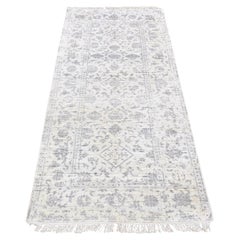 2
6"x6
 Ivory, Erased Tone on Tone, Wool and Silk Hand Knotted Runner Rug