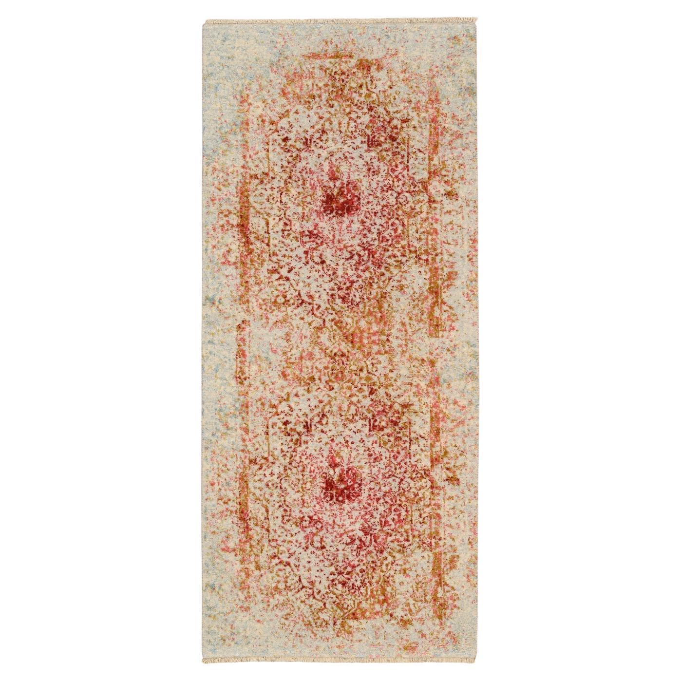 Tappeto Runner Avorio Design Persiano Lana e Pura Seta Annodato a Mano 2'6 "x6'