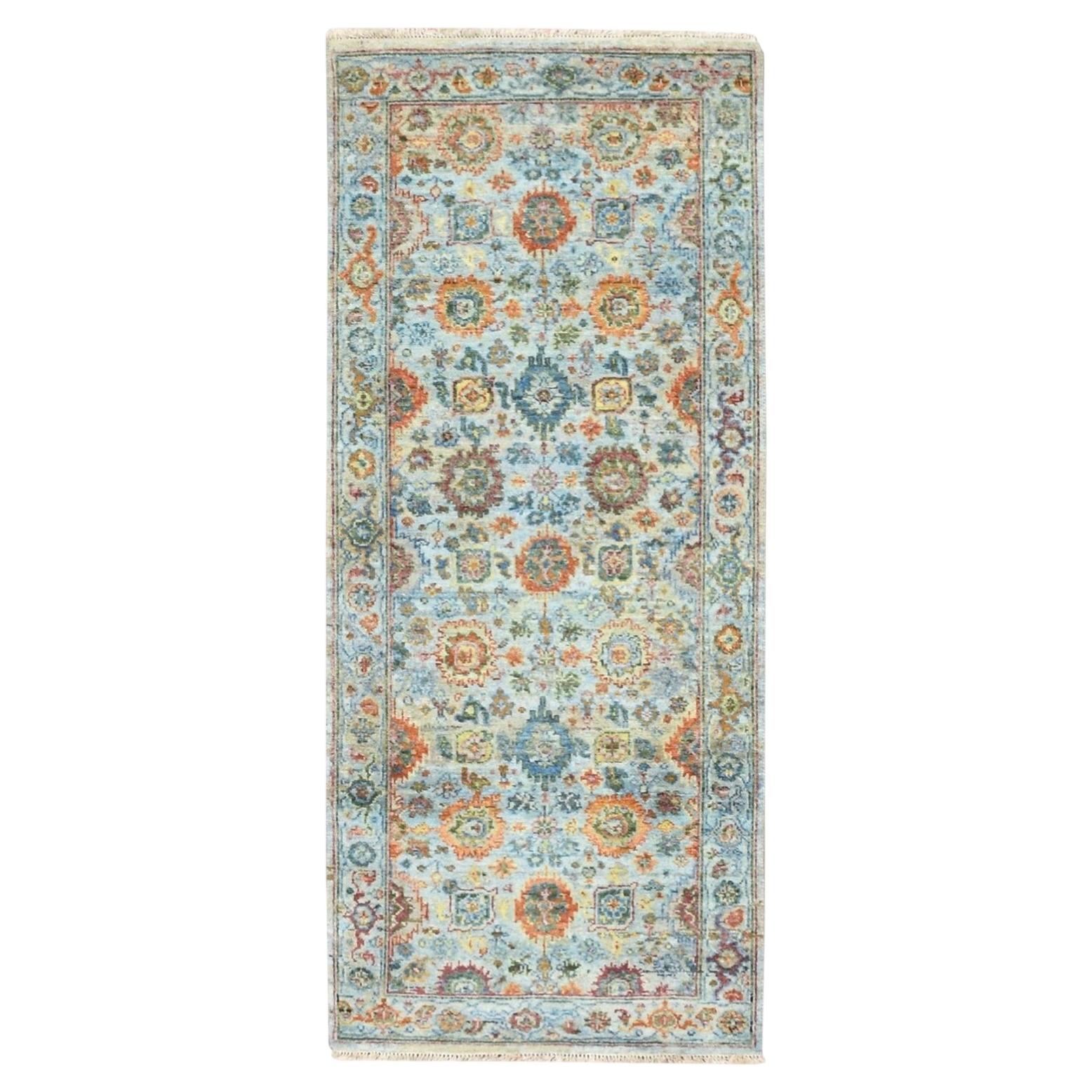 2'6"x6' Light Blue Sultanabad Reimagined Hand Knotted Pure Wool Runner Rug For Sale
