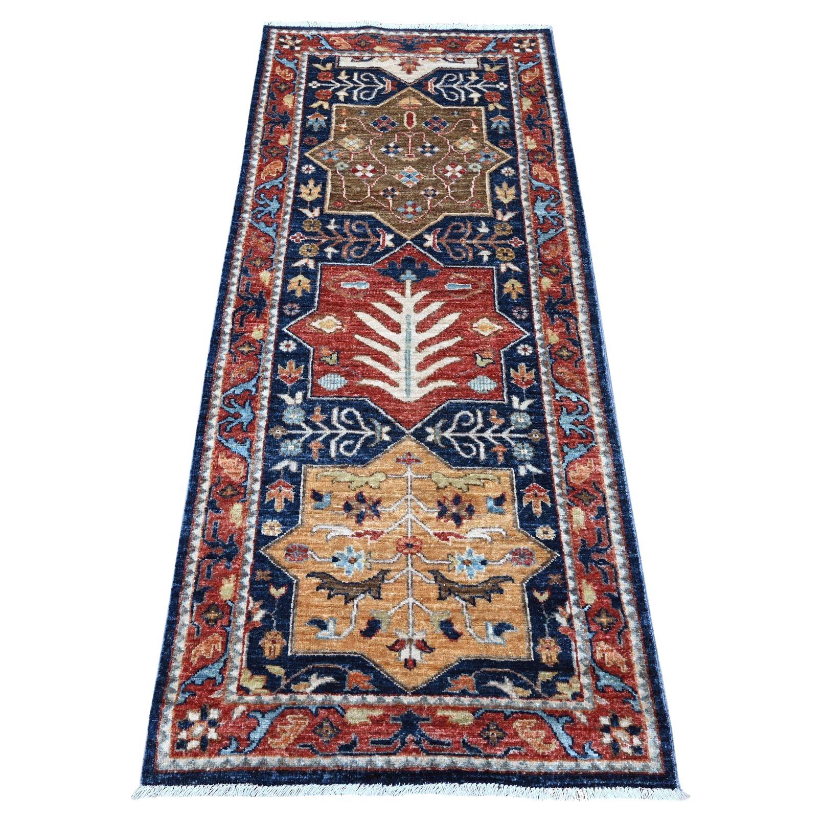 2'6 "x6' Azul Noche Aryana Caucásica Akstafa Alfombra Oriental de Lana Anudada a Mano
