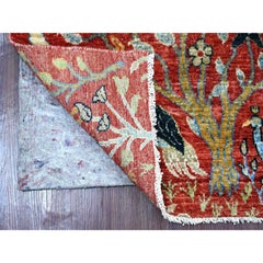 2'6 "x6' Red Peshawar Birds of Paradise Design Tappeto Runner in Lana Annodato a Mano