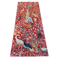 2'6 "x6' Red Peshawar Birds of Paradise Design Tappeto Runner in Lana Annodato a Mano