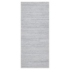 2'6"x6' Snow White Hand Loomed Plain Modern Striae Design Pure Wool Runner Rug