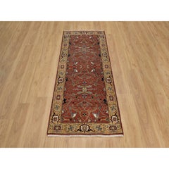 2'6"x6'1" Auburn Red Antiqued Heriz Re-Creation Hand Knotted All Wool Runner Rug