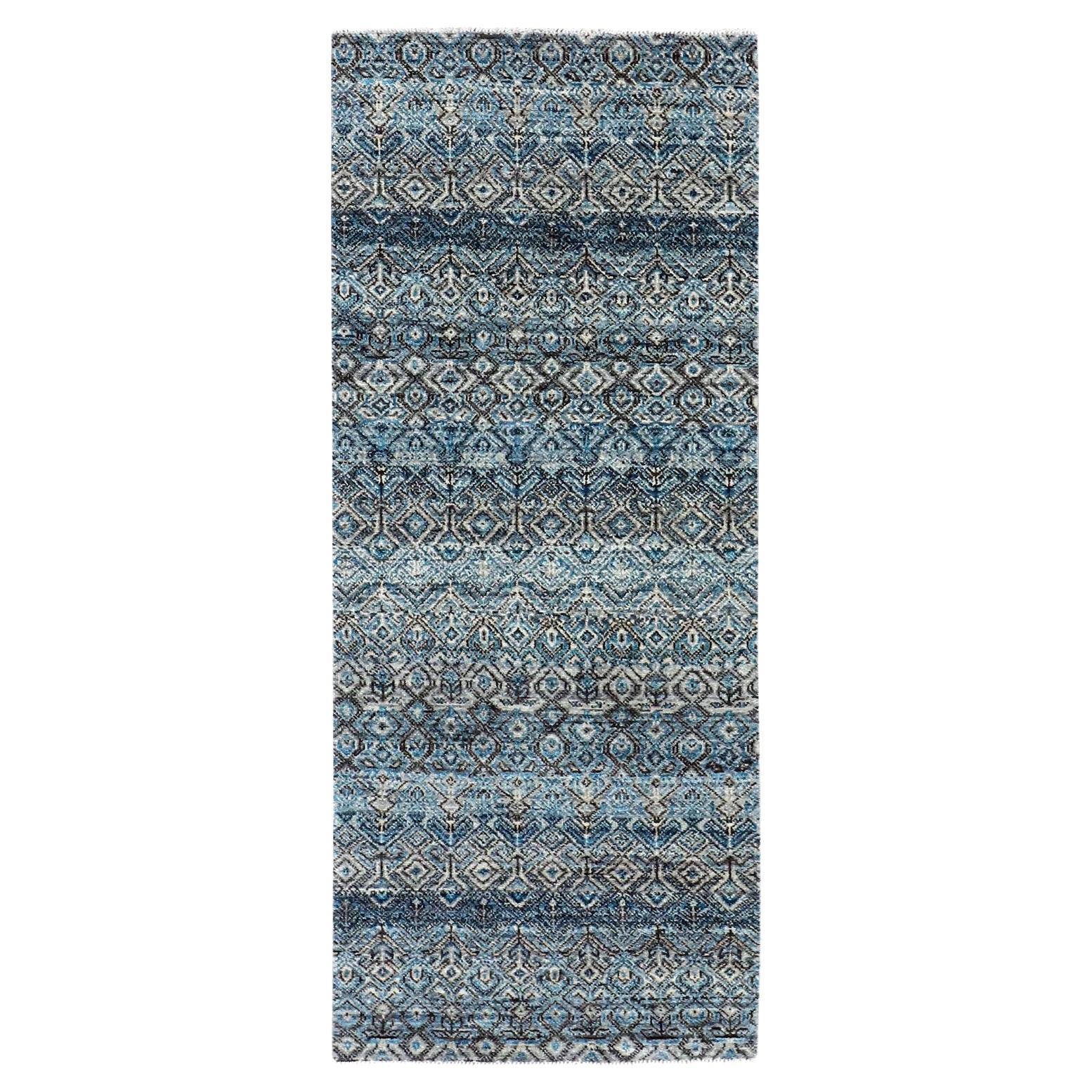2'6 "x6'1" Blau, 100% Plüsch Wolle, Handgeknüpft, Kohinoor Herat Design Läufer Teppich im Angebot