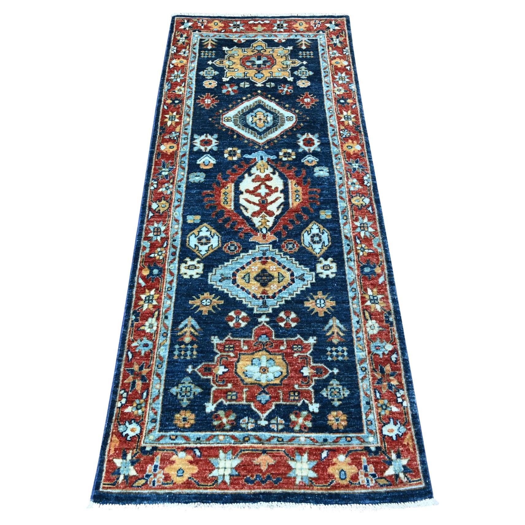 2'6 "x6'1" Azul Colección Aryana Karajeh Diseño Alfombra de Lana Anudada a Mano