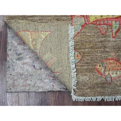 2'6"x6'1" Brown Afghan Peshawar Oceanic Fish Design Hand Knotted Wool Runner Rug