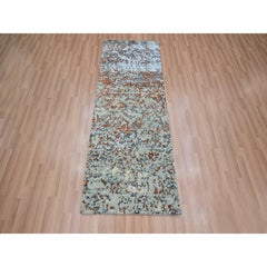 2'6"x6'1" Gray Modern Abstract Design Hand Knotted Pure Wool Runner Oriental Rug