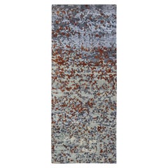 2'6"x6'1" Gray Modern Abstract Design Hand Knotted Pure Wool Runner Oriental Rug