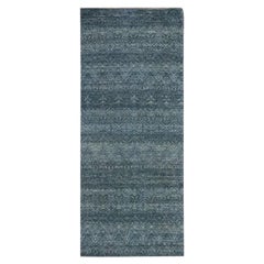 2'6"x6'1" Ocean Blue Hand Knotted Kohinoor Herat Pattern Soft Wool Runner Rug