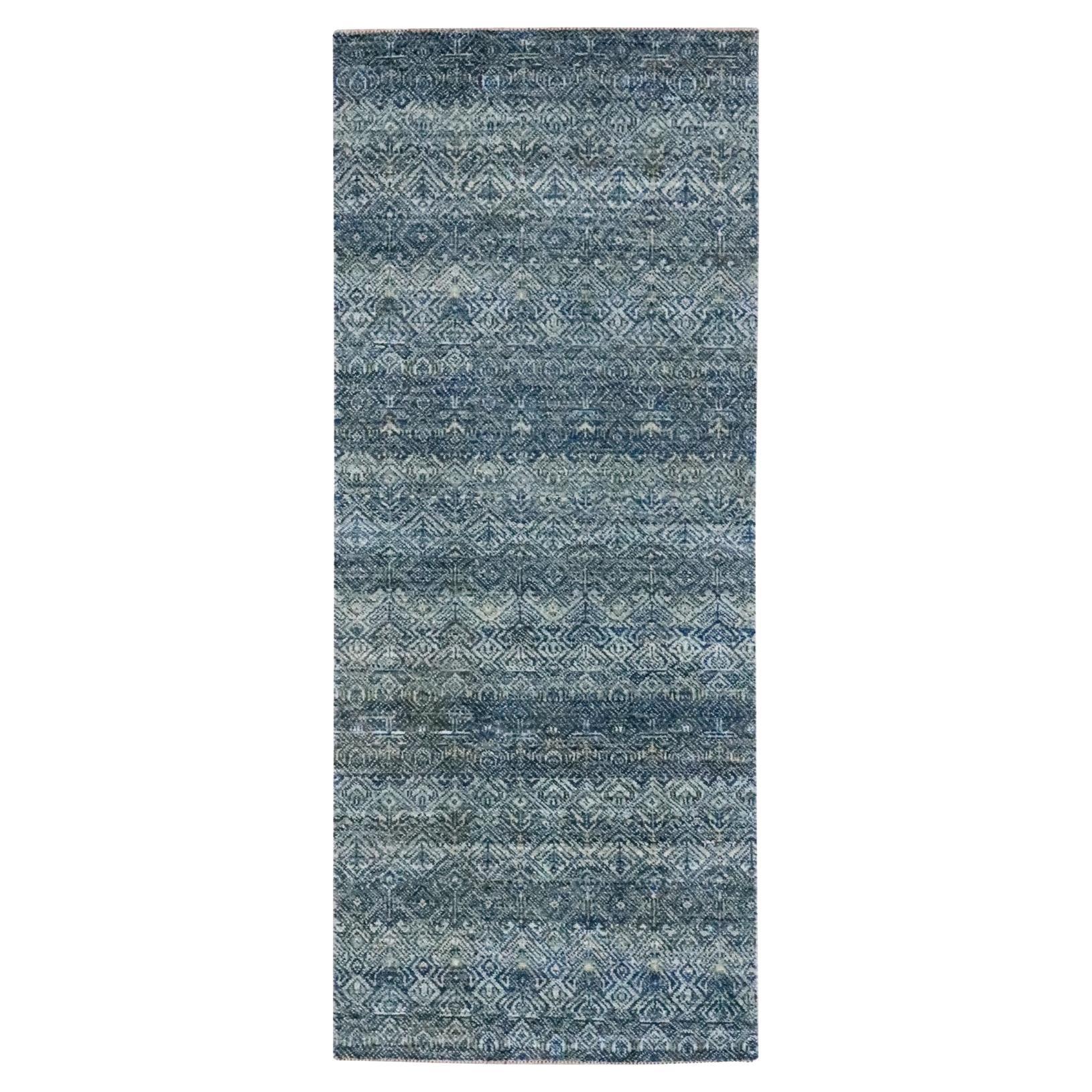 2'6"x6'1" Ocean Blue Kohinoor Herat Pattern Pure Wool Hand Knotted Runner Rug