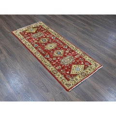 2'6"x6'1" Red Karajeh Design with Medallions Hand Knotted Pure Wool Runner Rug