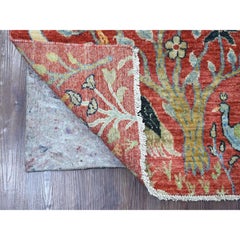 2'6"x6'1" Red Peshawar Birds of Paradise Design Hand Knotted Wool Runner Rug