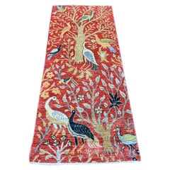 2'6"x6'1" Red Peshawar Birds of Paradise Design Hand Knotted Wool Runner Rug