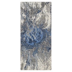 2
6 "x6
2" Blau Abstrakt Design Wolle und Kunst Seide Hand geknüpft Läufer Teppich