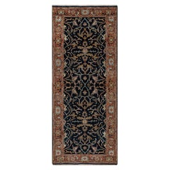 2'6"x6'2" Caviar Blue Antiqued Heriz Re-Creation Hand Knotted Wool Runner Rug