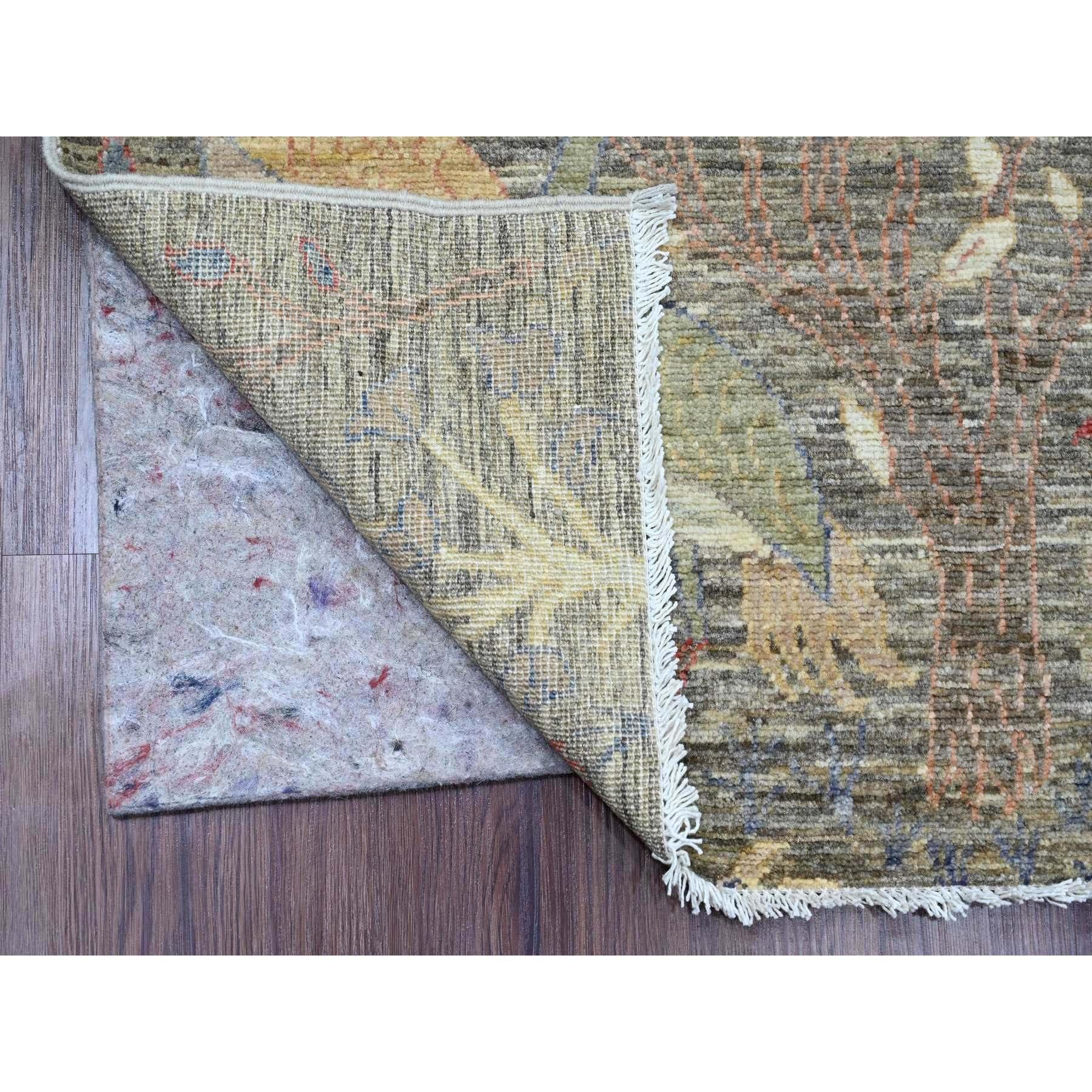 Nevada Gray, Afghan Peshawar with Birds of Paradise Design, Soft and Velvety Wool, Vegetable Dyes, Hand Knotted, Runner, Oriental Rug
Primary materials: Wool
Latex: No Pile 
height: 0.25 Inche
sStyle: Transitional
Primary color: Grey
Secondary