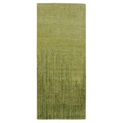 2'6"x6'2" Green Vertical Ombre Design Hand Knotted Soft Wool Runner Oriental Rug