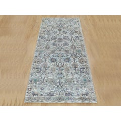 2'6"x6'2" Ivory Silk With Textured Wool Tabriz Runner Hand Knotted Oriental Rug