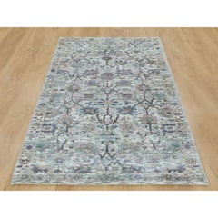 2'6 "x6'2" Ivory Silk With Textured Wool Tabriz Runner Tapis oriental noué à la main