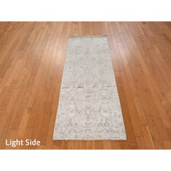 2'6"x6'2" Ivory Tabriz Vase Pomegranate Design Pure Silk Hand Knotted Runner Rug