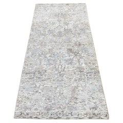 2'6"x6'2" Ivory Tabriz Vase Pomegranate Design Pure Silk Hand Knotted Runner Rug