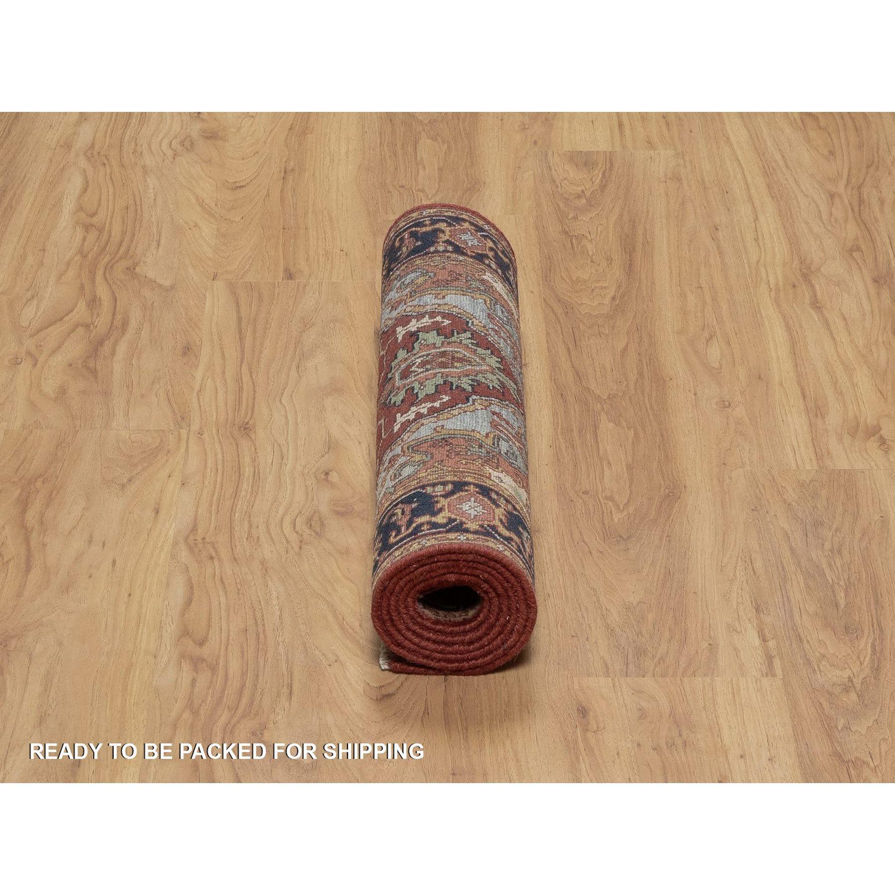 Tappeto Runner in lana neozelandese annodato a mano Heriz Recreation rosso anticato 2'6 